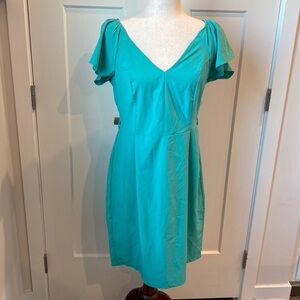 Teal Blue Zip Back Flowy V-Neck Dress 👗 Women’s Sz. 12